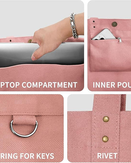 HOMESPON Large Canvas Tote Bag for Women Everything Bag with Pockets and Laptop Sleeve