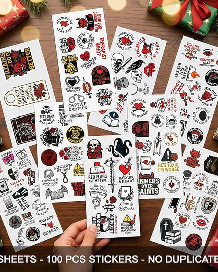 100 Pcs Dark Romance Stickers Gothic Love Quotes Aesthetic Sticker Reading Bookish Vinyl Waterproof Decals for Water Bottle Scrapbook Phonecase Gift for Men Women Birthday