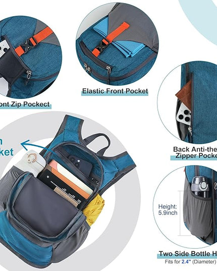 FIORETTO 10L Hiking Backpack for Women Men Mini Packable Backpack Lightweight Small Daypack for Camping Travel Outdoor, Turquoise