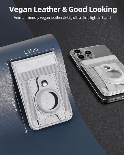 For Magsafe Wallet Stand with Airtag Holder, Strongest Magnetic Wallet for iPhone 17/16/15/14/13/12 Series, ID Window, 4 Card Slots, 10 Cards Holder, Vegan Leather, RFID Blocking, Light Gray