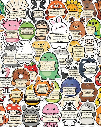 100PCS Cute Stickers for Kids, Affirmation Animal Stickers, Motivational Stickers for Kids Adults, Inspirational Vinyl Waterproof Decals for Water Bottles,Laptops, Phones, Journal Scrapbook