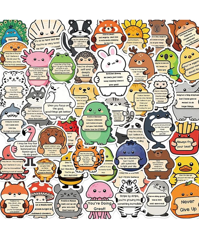 100PCS Cute Stickers for Kids, Affirmation Animal Stickers, Motivational Stickers for Kids Adults, Inspirational Vinyl Waterproof Decals for Water Bottles,Laptops, Phones, Journal Scrapbook