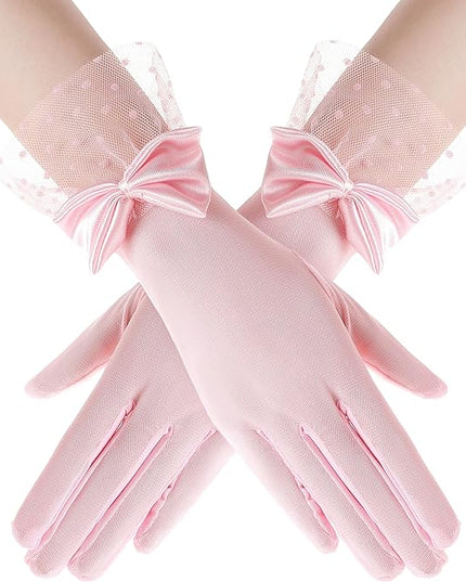 BABEYOND Lace Gloves for Women - Bow Short Prom Gloves Evening Elegant Accessories for Wedding Opera Party
