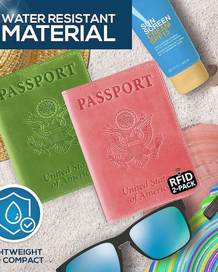 Ciana RFID Passport Holder for Travel – PU Leather Passport Cover and Card Holder for Men & Women – Slim Passport Holder with Card Protector Slot, Travel Must Haves (Pink - Lime Green)
