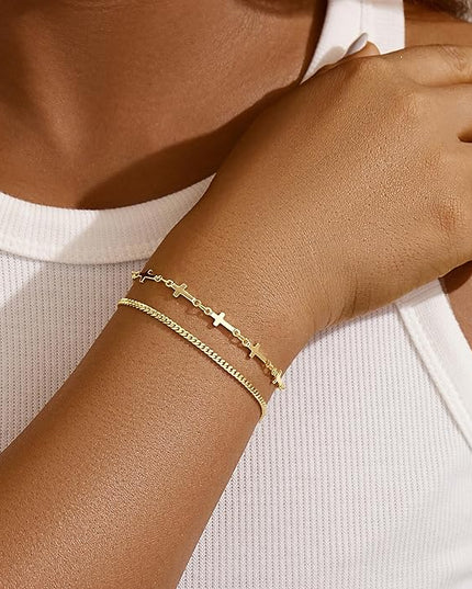 Gold Bracelets Set for Women Stack, Dainty Thick Bracelets Stack for Women Trendy, Simple Thin Gold Plated Cuff Stackable Bracelets With Beaded Cuban Paperclip Snake Rope Bangle Hand Chain Jewelry Gifts for Women Non Tainish