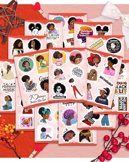 100Pcs Black Girl Stickers for Planner, for Water Bottle, for Adults - Black Girl Gifts for Women, Favors & Decorations - African American Stickers and Decals - Gifts for Women & Men