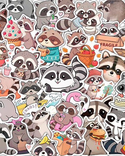 100Pcs Raccoon Stickers for Water Bottle, Laptop - Raccoon Gifts & Party Supplies - Gift for Women & Men