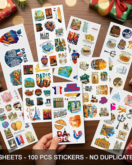 100PCS Paris Stickers Pack Travel Vinyl Waterproof France Sticker for Teens Adults Aesthetic Decal Decorative Funny Car Bumper Decals Water Bottle Helmet Phone Birthday Gift
