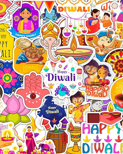 BulbaCraft 100Pcs Diwali Stickers - Diwali Decorations Laptop Decals, Gifts for Women & Men