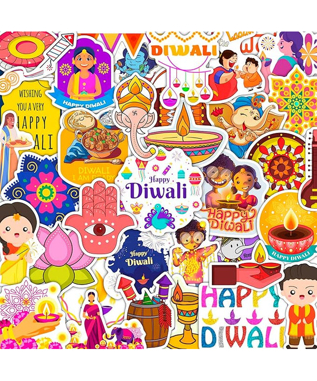 BulbaCraft 100Pcs Diwali Stickers - Diwali Decorations Laptop Decals, Gifts for Women & Men