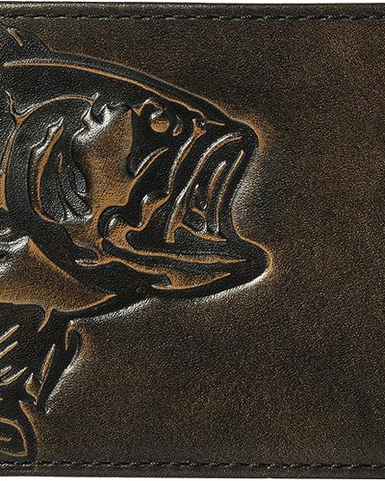 House of Jack Co. Bass Wallet for Men, Double ID Bifold, Full Grain Leather Fishing Wallet, Ideal Gift for Men, Black
