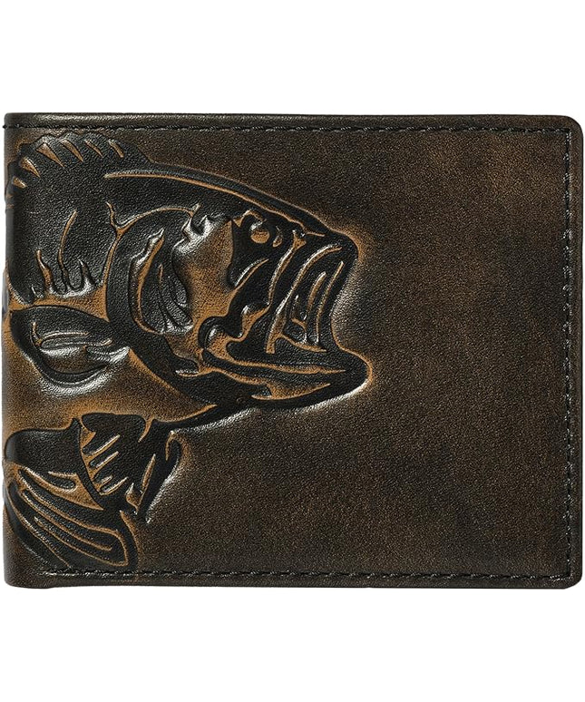 House of Jack Co. Bass Wallet for Men, Double ID Bifold, Full Grain Leather Fishing Wallet, Ideal Gift for Men, Black