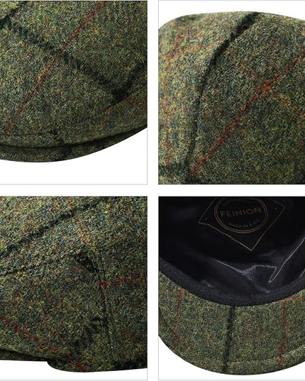 FEINION Men's Wool Tweed Newsboy Ivy Cap Gatsby Golf Flat Hat