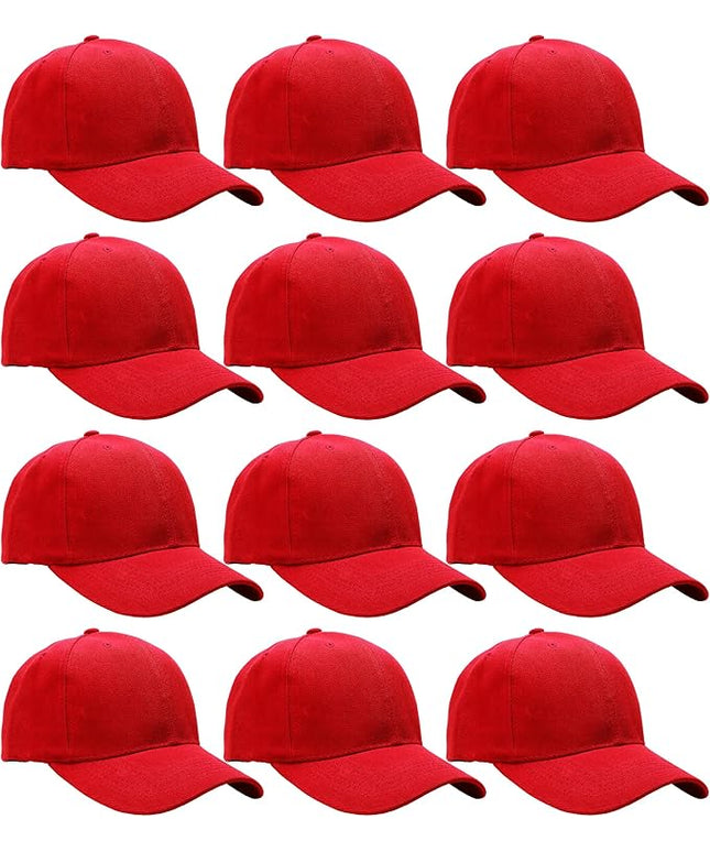 Falari Wholesale Bulk Lot 12-Pack Baseball Cap Adjustable Size Plain Blank Solid Color