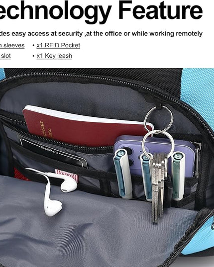 Boavan Laptop Backpack for men, 17.3 inch Laptop Bag with USB Port, Waterproof Travel Work Backpack Purse, Anti-Theft Teacher Nurse Doctor Casual Bookbags Office Business backpack，Black&Sky Blue