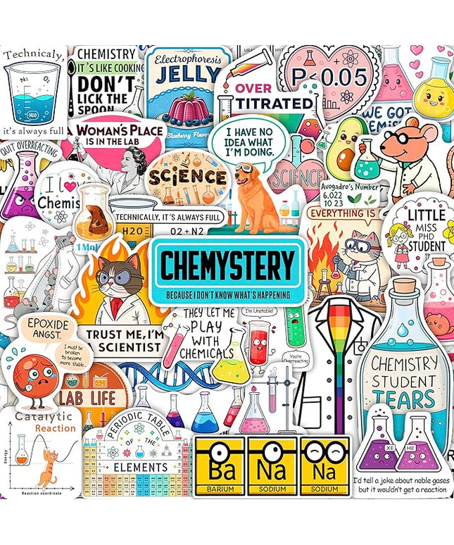 100Pcs Chemistry Stickers for Laptop, for Water Bottle - Funny Chemistry Gifts - Science Party Supplies & Decorations - Gift for Women & Men