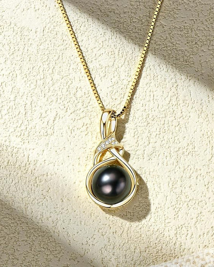 Tahitian Black Pearl Necklaces for Women, Sterling Silver Single Pearl Pendant Necklace Birthday Anniversary Jewelry Gifts for Wife Mom