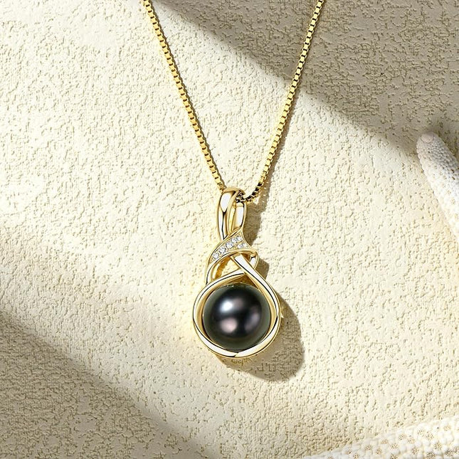 Tahitian Black Pearl Necklaces for Women, Sterling Silver Single Pearl Pendant Necklace Birthday Anniversary Jewelry Gifts for Wife Mom