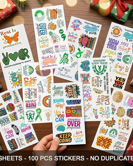 100PCS Mental Health Stickers Pack Matters Awareness Vinyl Waterproof Sticker for Teens Adults Aesthetic Decals Decorative Funny Car Decals Water Bottle Phone Birthday Gifts
