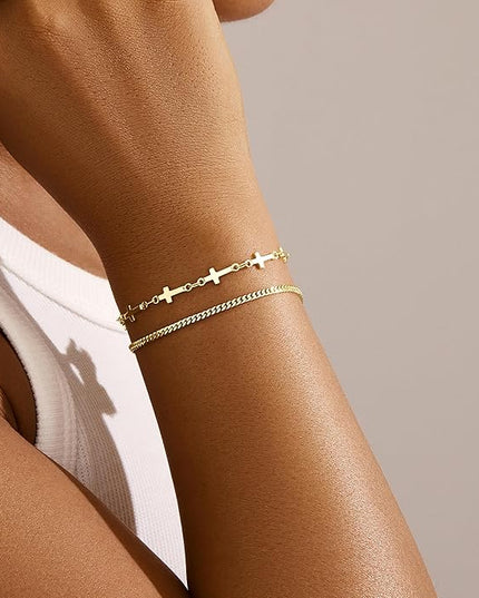 Gold Bracelets Set for Women Stack, Dainty Thick Bracelets Stack for Women Trendy, Simple Thin Gold Plated Cuff Stackable Bracelets With Beaded Cuban Paperclip Snake Rope Bangle Hand Chain Jewelry Gifts for Women Non Tainish
