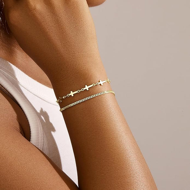 Gold Bracelets Set for Women Stack, Dainty Thick Bracelets Stack for Women Trendy, Simple Thin Gold Plated Cuff Stackable Bracelets With Beaded Cuban Paperclip Snake Rope Bangle Hand Chain Jewelry Gifts for Women Non Tainish