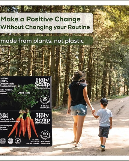 Medium Compostable Trash Bags - 6-8 Gallon, 100 Pack | Odorless, Plastic-Free & Decomposing Kitchen, Bathroom & Countertop Garbage Bag & Liners | Thick Bin Bags for Green & Food Waste