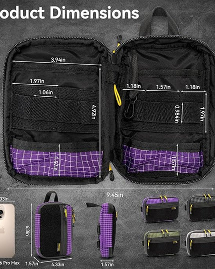 HIKEMAN EDC Pocket Organizer Pouch, Tactical Mini Small Multiple Compartments Tool Storage Bag for Men, Portable Nylon Molle Compatible Military Utility Pouch for Everyday Carry, Outdoor