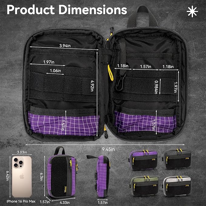 HIKEMAN EDC Pocket Organizer Pouch, Tactical Mini Small Multiple Compartments Tool Storage Bag for Men, Portable Nylon Molle Compatible Military Utility Pouch for Everyday Carry, Outdoor