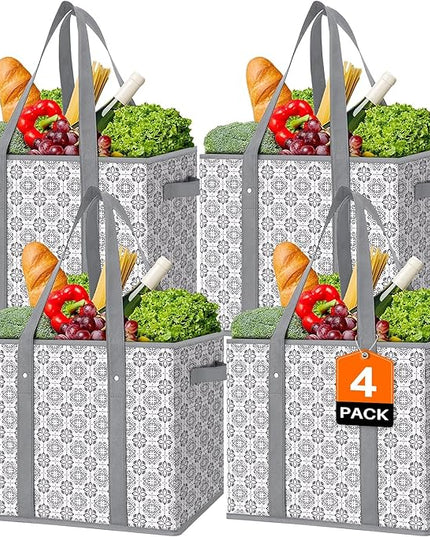 WISELIFE Reusable Grocery Bags [4 Pack],Large Grocery Tote Bag Water Resistant Shopping Bags Foldable Grocery Bag for Clothes,Shoes and Picnic
