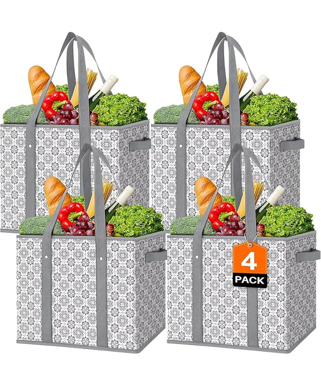 WISELIFE Reusable Grocery Bags [4 Pack],Large Grocery Tote Bag Water Resistant Shopping Bags Foldable Grocery Bag for Clothes,Shoes and Picnic