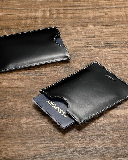 HISCOW Minimalist Passport Sleeve - Italian Calfskin (Antiqued Black)