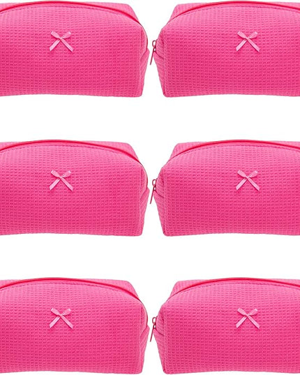 PAZIMIIK 6PCS Cozy Makeup Bag Travel Cosmetic Bag for Women Soft Toiletry Bag Aesthetic Makeup Organizer Portable Large Zipper Pouch for Skincare Beauty Accessories Brushes Waffle Hotpink