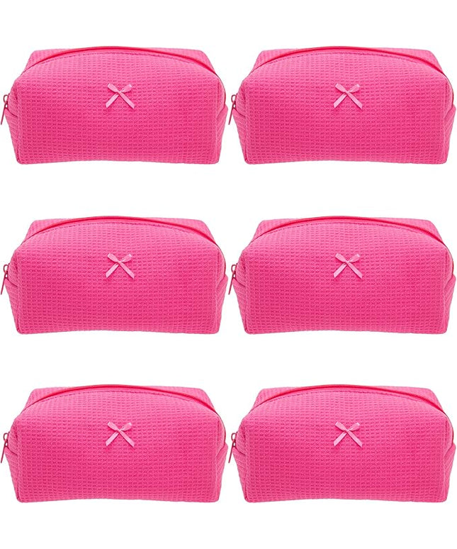 PAZIMIIK 6PCS Cozy Makeup Bag Travel Cosmetic Bag for Women Soft Toiletry Bag Aesthetic Makeup Organizer Portable Large Zipper Pouch for Skincare Beauty Accessories Brushes Waffle Hotpink