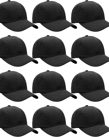 Falari Wholesale Bulk Lot 12-Pack Baseball Cap Adjustable Size Plain Blank Solid Color