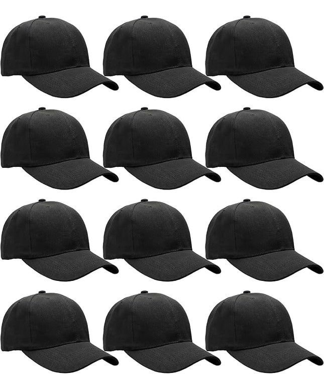 Falari Wholesale Bulk Lot 12-Pack Baseball Cap Adjustable Size Plain Blank Solid Color
