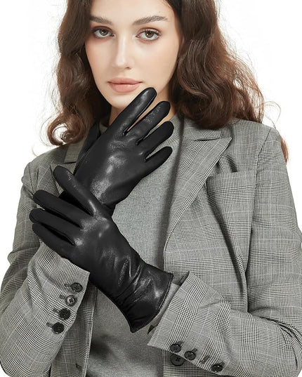 Womens Winter Leather Touchscreen Texting Warm Driving Lambskin Pure Genuine leather Gloves