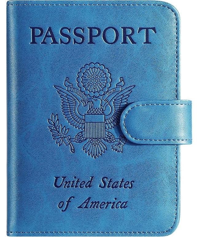 Passport Holder Cover Wallet RFID Blocking Leather Card Case Travel Accessories for Women Men (Blue)