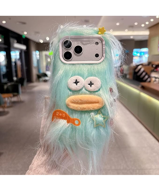 for iPhone 17 Pro Case,Funny and Silly Weird Furry Phone Cases [DIY Long Hair with Hairclip] Ugly Phone Case Swap Challenge Gifts with Friends (Green)