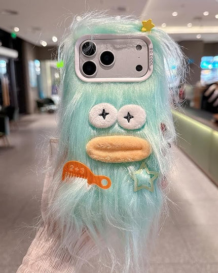 for iPhone 17 Case,Funny and Silly Weird Furry Phone Cases [DIY Long Hair with Hairclip] Ugly Phone Case Swap Challenge Gifts with Friends (Green)