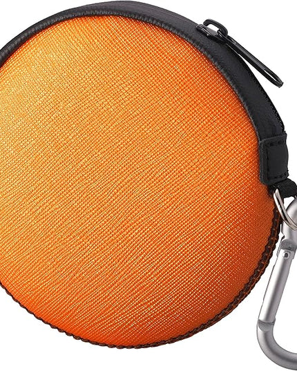 OneJoy Mini Round Coin Purse with Clip on, Lightweight Waterproof Zipper Pouch for Earbuds, Keys, Coins, Compact Travel Storage Case for Women & Men, Xmas Gift [ Orange ]