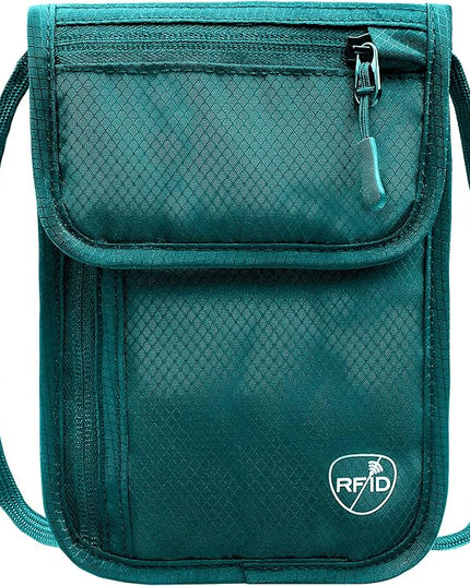 SUPACOOL Passport Holder Bag, Travel Wallet for Men Women Family, Card Holder Organizer, RFID Blocking, Neck Wallet, Hidden Neck Pouch for Travel(Green)