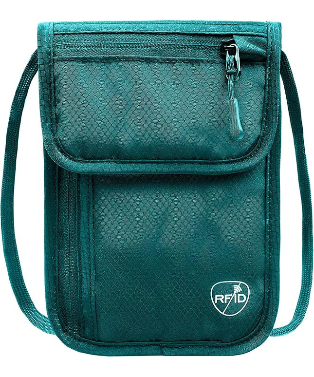 SUPACOOL Passport Holder Bag, Travel Wallet for Men Women Family, Card Holder Organizer, RFID Blocking, Neck Wallet, Hidden Neck Pouch for Travel(Green)