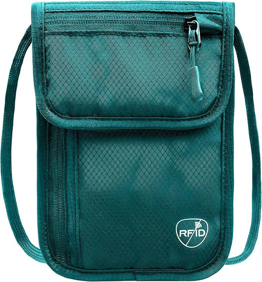 SUPACOOL Passport Holder Bag, Travel Wallet for Men Women Family, Card Holder Organizer, RFID Blocking, Neck Wallet, Hidden Neck Pouch for Travel(Green)