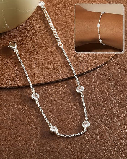 FUNEIA Dainty Silver Gold Bracelets for Women Trendy Non Tarnish 14K Gold Plated Waterproof Diamond Bracelets Cute Stackable Heart Butterfly Clover Cross Evil Eye Charm Bracelet Stack Jewelry Gifts