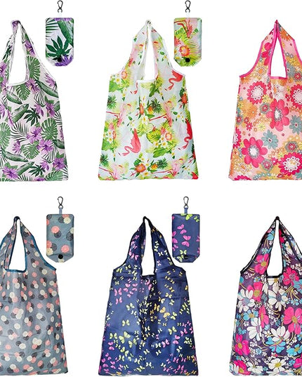 6 Pcs Reusable Shopping Bags, Foldable Grocery Bags in Pocket, Eco-friendly Travel Recycle Shopping Bags,Waterproof and Machine Washable, for Daily Shopping Supplies load