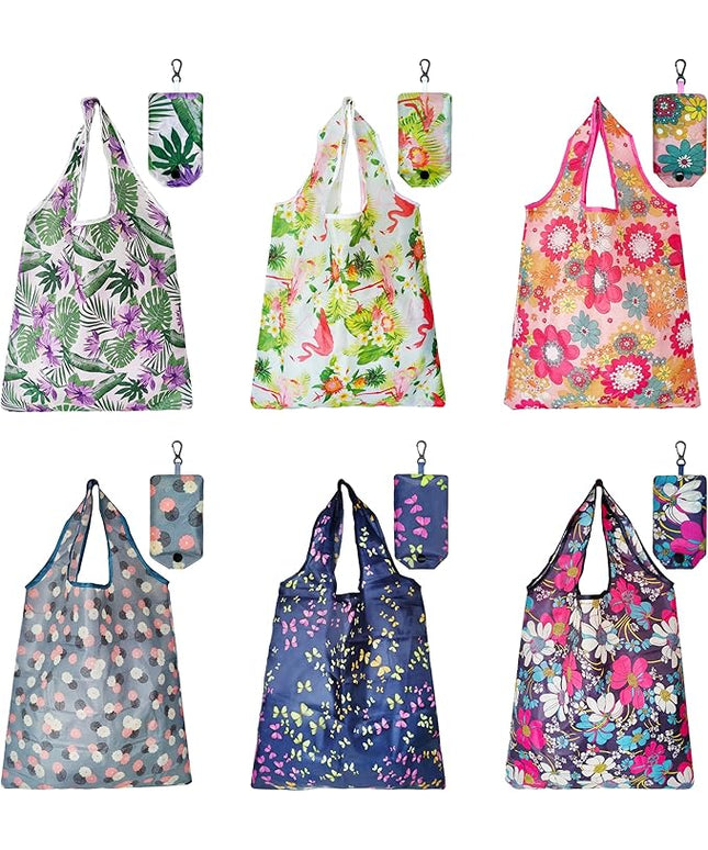 6 Pcs Reusable Shopping Bags, Foldable Grocery Bags in Pocket, Eco-friendly Travel Recycle Shopping Bags,Waterproof and Machine Washable, for Daily Shopping Supplies load