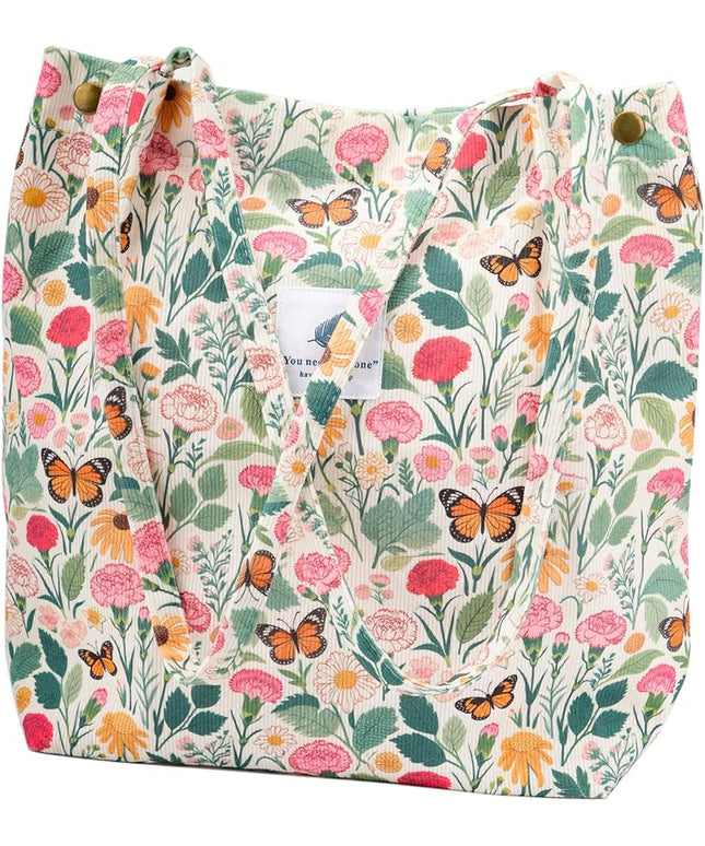 Corduroy Tote Bag Cute Tote Bags for Women Shoulder Bag with Inner Pocket for Work Beach Travel and Shopping Grocery