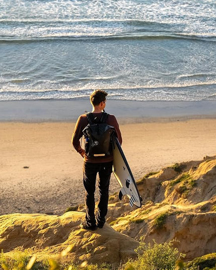 Ho Stevie! Waterproof Surf Backpack - Heavy Duty with Laptop Sleeve - Roll Top Closure Keeps Your Gear Dry In Bag - 25L