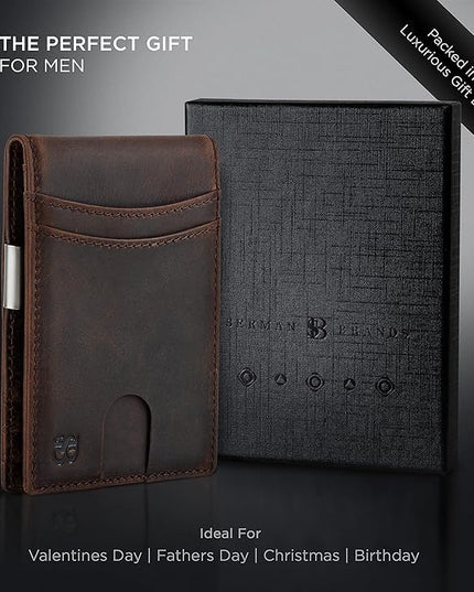 SERMAN BRANDS Mens Money Clip Wallet. RFID Blocking Slim Front Pocket Wallets for Men, Full Grain Leather RFID Minimalist Card Holder | RFID Blocking, Slim, Front Pocket, RFID, Minimalist, Card Holder