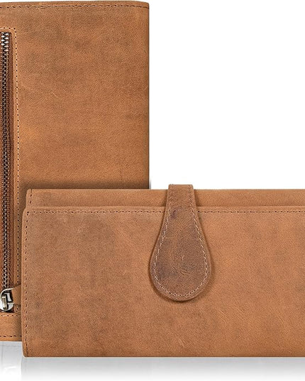 Real Leather Women Wallet Leather with RFID Blocking -Trifold Card Holder Designer Ladies Clutch with ID Window Wallets